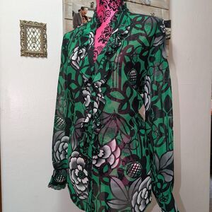 Worthington Women's Black and Green Blouse